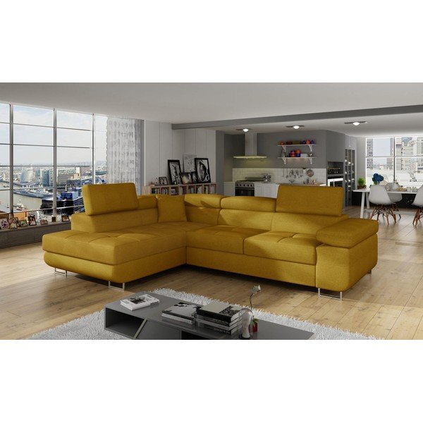 Жълт разтегателен ъглов диван с място за съхранение (ляв ъгъл L форма) Anton – ELTAP-image-3