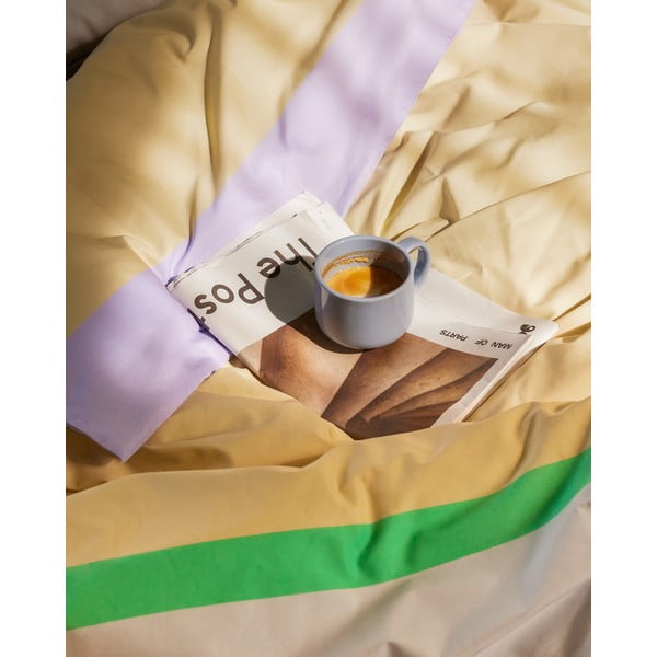 Бяло и бежово памучно спално бельо за единично легло 140x200 cm Block - Hübsch-image-1