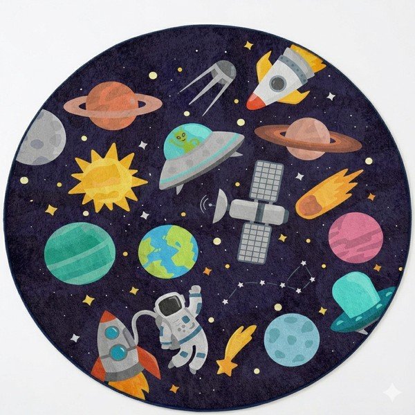 Тъмносиньо детско килимче за игра подходящо за пране ø120 cm Into The Space – Mila Home