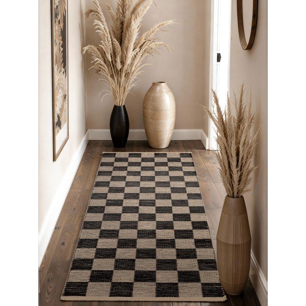 Черна/кремава двустранна/ръчно изработена пътека със смес от юта 80x200 cm Rex – Hanse Home-image-1