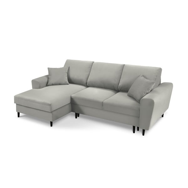 Светлосив разтегателен ъглов диван с място за съхранение от рипсено кадифе (ляв ъгъл) Kyoto – Cosmopolitan Design-image-1
