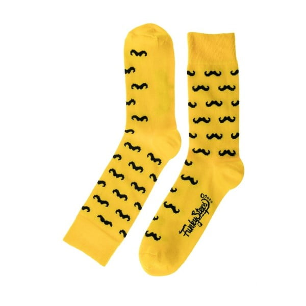 Жълти чорапи с мустаци, размер 39 - 45 - Funky Steps
