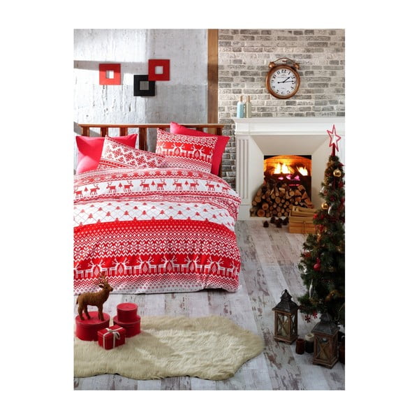Коледно памучно спално бельо за единично легло с чаршаф Olivia, 160 x 220 cm - Mijolnir