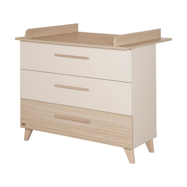 Кремав/в естествен цвят детски скрин от декор от дъб  с маса за преповиване 110x98x75 cm Sidney – Roba