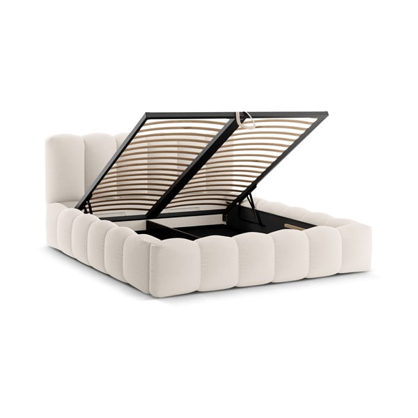 Кремаво двойно тапицирано легло с място за съхранение с включена подматрачна рамка 200x200 cm Lupine – Micadoni -image-2