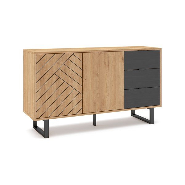 Антрацит/натурален нисък скрин от дъб 140x80 cm Madona - Marckeric-image-2