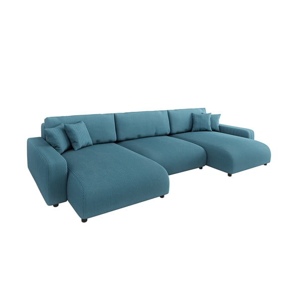 Тюркоазен ъглов диван с място за съхранение от рипсено кадифе Sara – Ropez