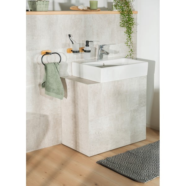 Черно-естествена самозалепваща стъклена чаша за четки за зъби Orea Bamboo – Wenko-image-1