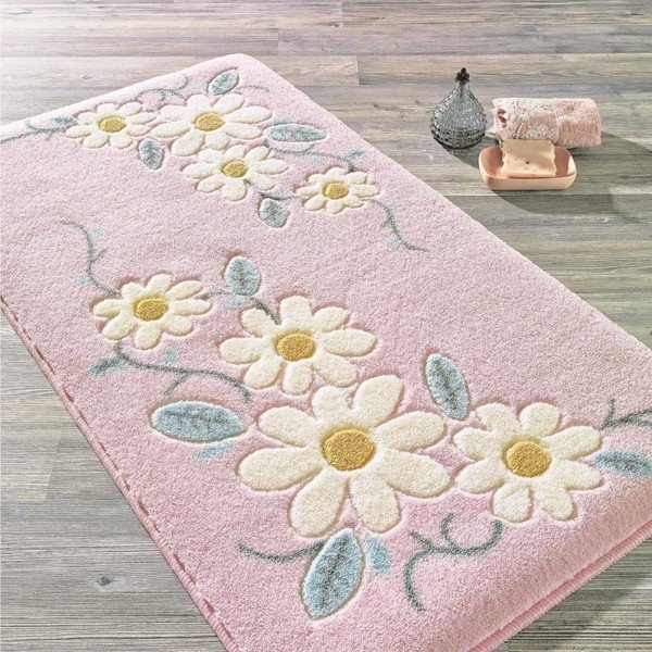 Růžová předložka do koupelny Confetti Bathmats Margherita, 80 x 140 cm