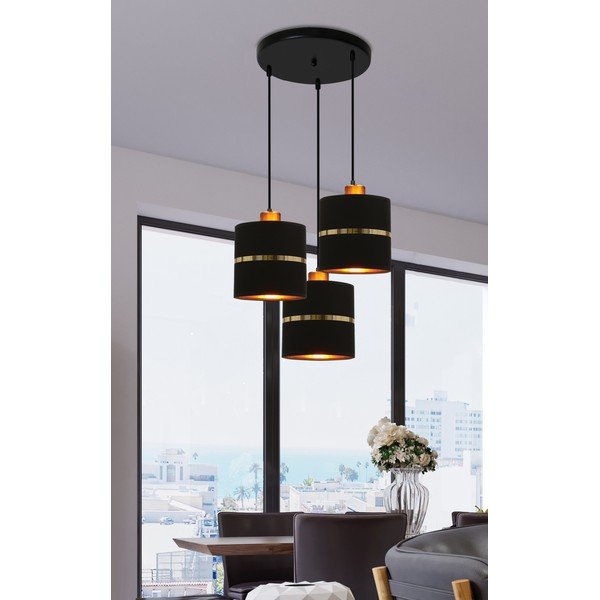 Черна висяща лампа с текстилен абажур ø 15 cm Assam - Candellux Lighting-image-2