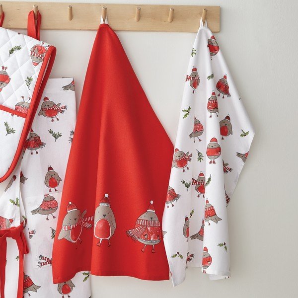 Памучни кърпи в комплект от 2 броя с коледен мотив 50x70 cm Christmas Robins - Catherine Lansfield-image-1