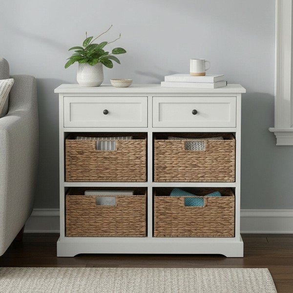 Скрин от масивна Пауловния в цвят слонова кост 76x70x33 cm Vermont – Premier Housewares-image-1