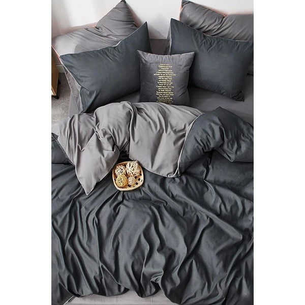 Сиво-антрацитно памучно спално бельо за единично/разширено легло с чаршаф 160x220 cm - Mila Home
