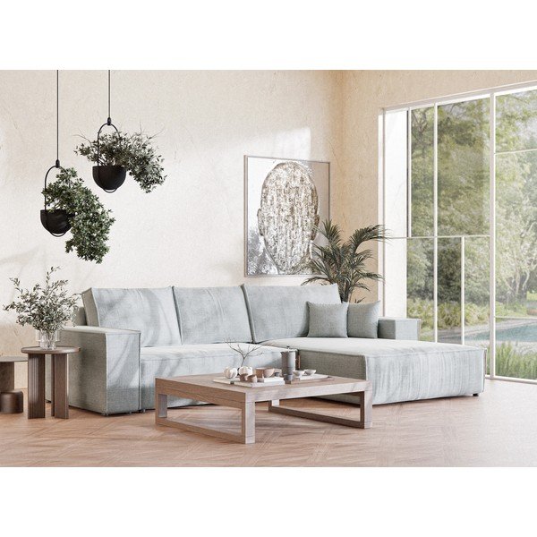 Светлосив шенилов сгъваем/с място за съхранение ъглов диван (десен ъгъл) Maze – Maison de Rêve-image-1