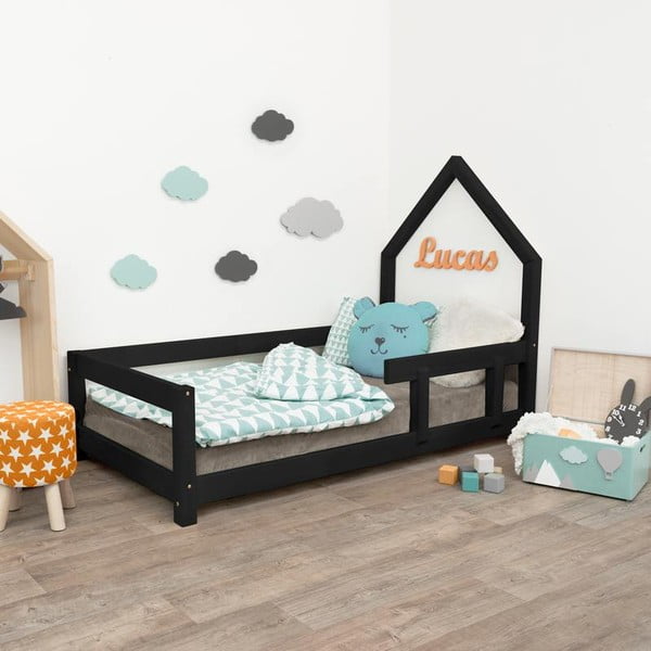 Черна детска къщичка за легло с дясна страна Poppi, 80 x 160 cm - Benlemi