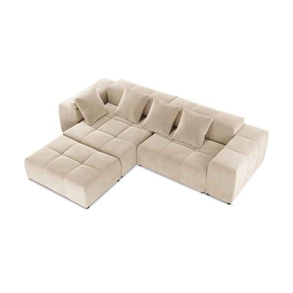 Бежов ъглов диван от кадифе (променлива) Rome Velvet - Cosmopolitan Design-image-3