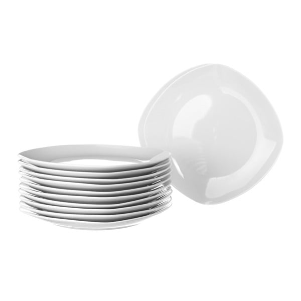 Sada 12 bílých porcelánových talířů Unimasa Cubic, průměr 20,5 cm
