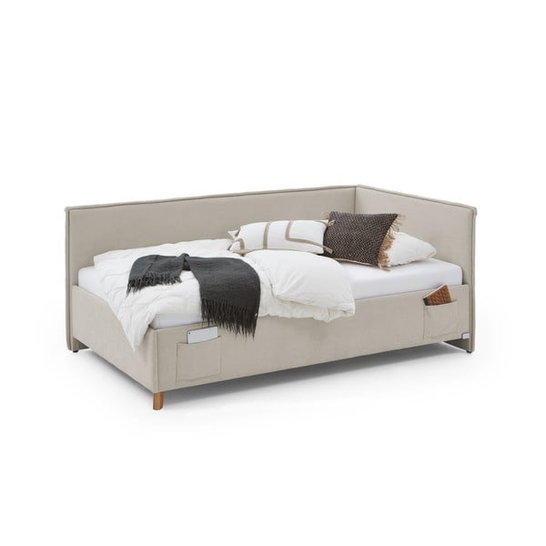 Бежово тапицирано ъглово детско легло 90x200 cm с място за съхранение с включена подматрачна рамка Fun – Meise Möbel-image-3