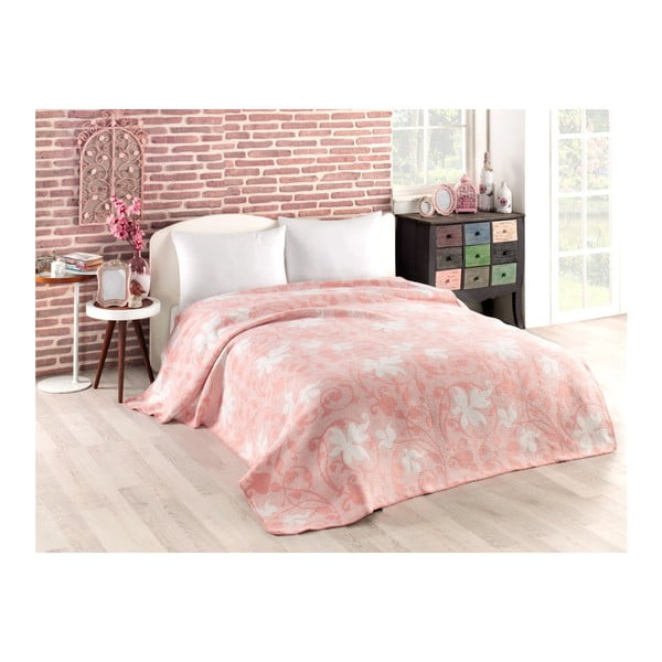 Розово одеяло със смес от памук Листа, 150 x 200 cm - Kate Louise