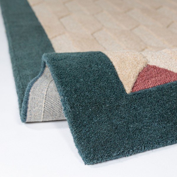 Ръчно изработен вълнен килим в естествен цвят/тюркоазен 120x170 cm Apex Border Wool – Flair Rugs-image-2