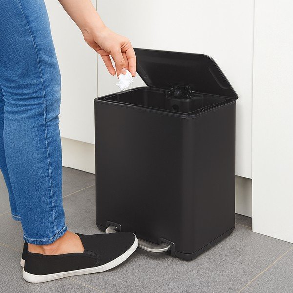 Черно кошче за боклук с педал от неръждаема стомана 20 l Black – Orion-image-1