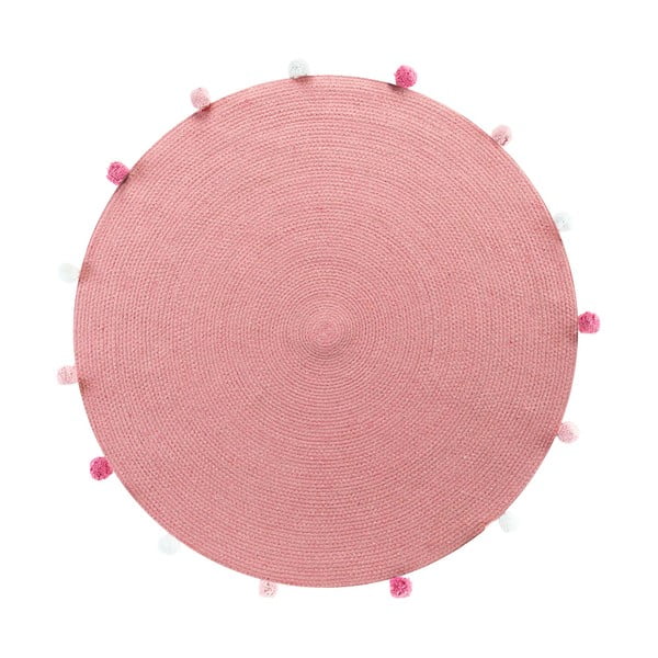 Розов кръгъл килим ø 90 cm Pompomparty – douceur d'intérieur