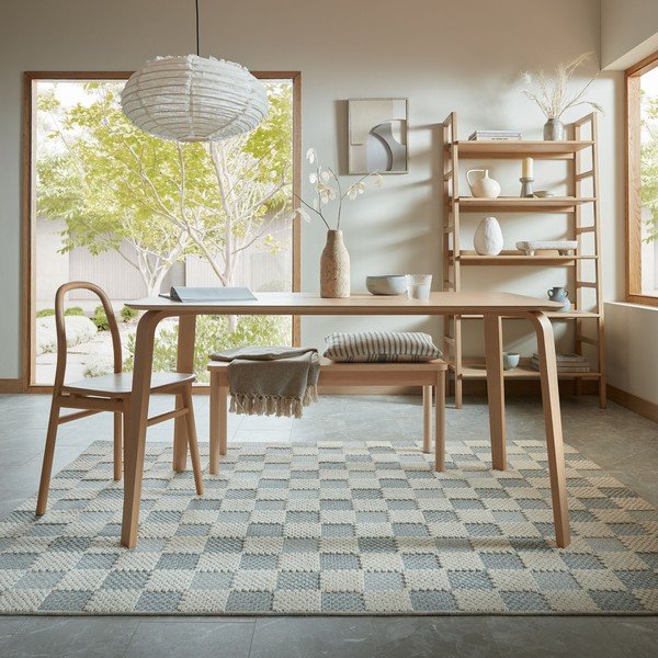 Син килим със смес от памук подходящ за пране 155x230 cm Muted Checkerboard – Flair Rugs-image-2