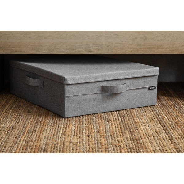 Сива текстилна кутия за съхранение с капак 46x56x16 cm Soft Storage Low – Bigso-image-1