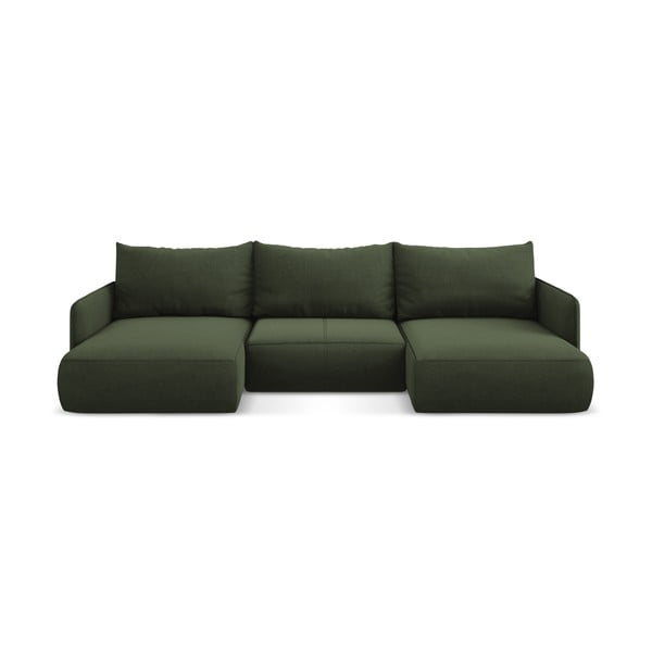 Зелен разтегателен ъглов диван с място за съхранение Nanea – Makamii