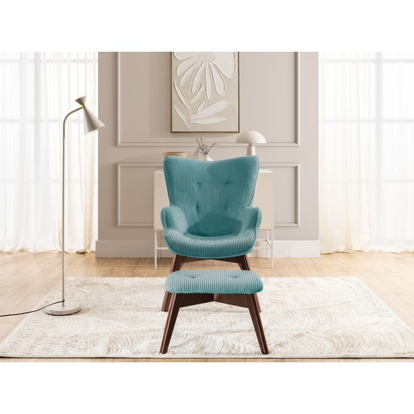 Тюркоазен фотьойл с табуретка от рипсено кадифе Niko – Ropez-image-1