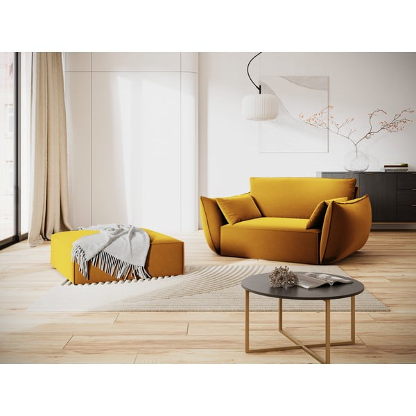 Кадифено кресло в цвят горчица Vanda – Mazzini Sofas-image-1