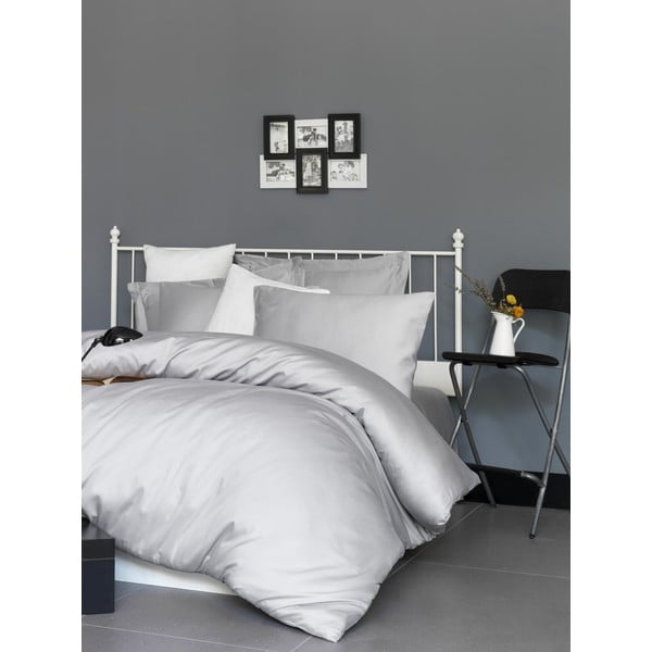 Светлосиво памучно спално бельо от сатен за единично легло 140x200 cm - Mijolnir