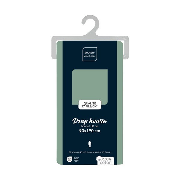Зелен еластичен памучен чаршаф 90x190 cm Lina – douceur d'intérieur-image-2