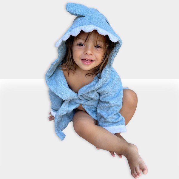 Син памучен бебешки халат размер S Shark - Rocket Baby-image-1