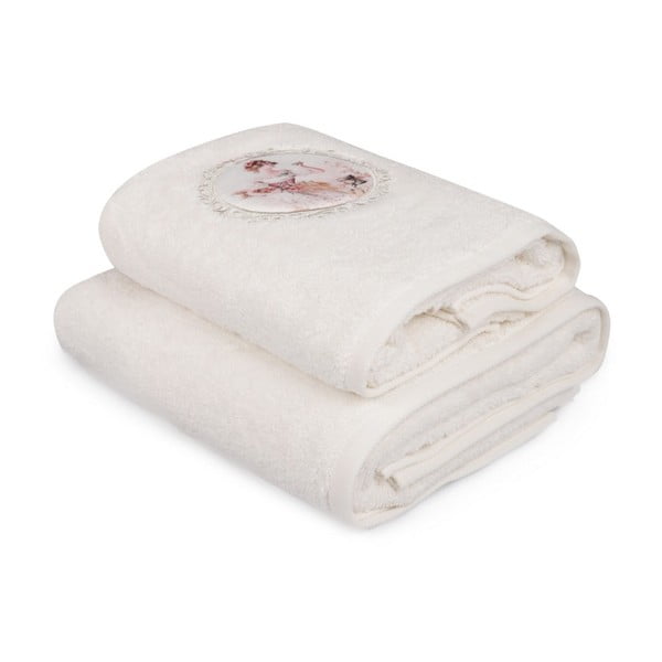 Комплект от бяла кърпа и бяла кърпа за баня с цветен детайл Mademoiselle - Foutastic