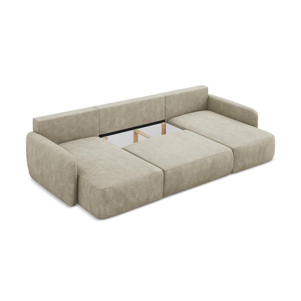 Бежов шенилов разтегателен ъглов диван с място за съхранение (U форма) Lilo – Makamii-image-3