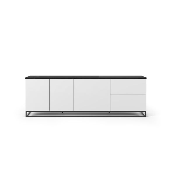 Матирана бяла маса за телевизор с черен плот от мрамор Join, 200 x 65 cm - TemaHome