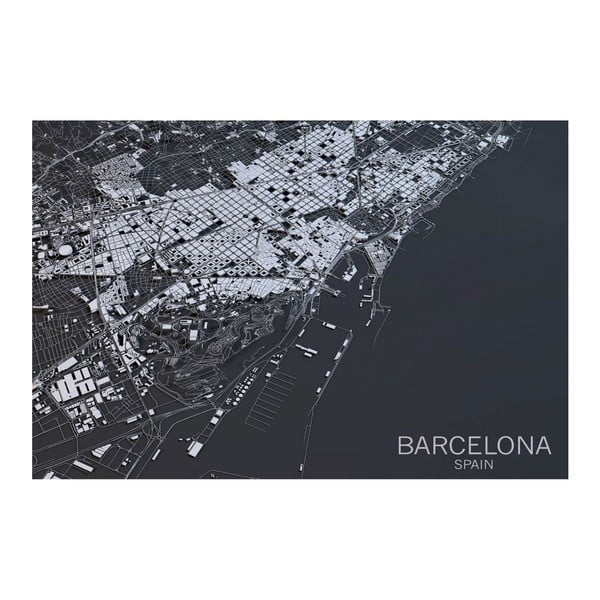 Obraz Homemania Maps Barcelona Black, 70 x 100 cm