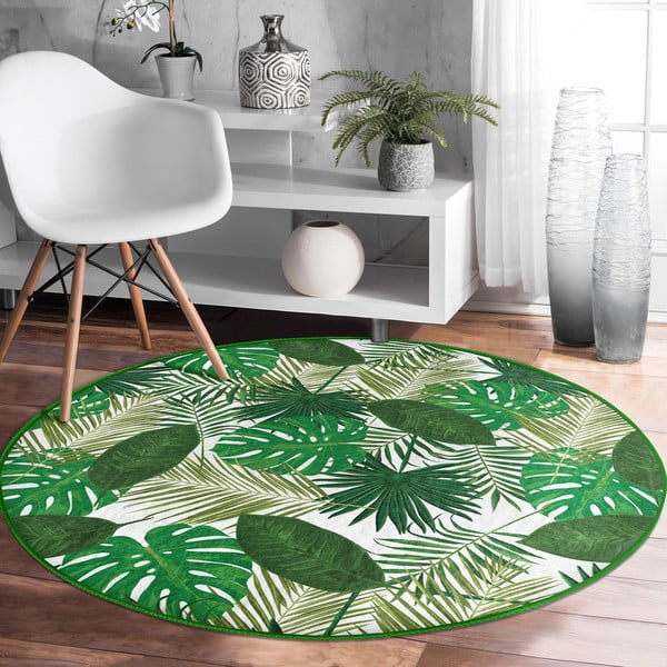 Зелен кръгъл килим подходящ за пране и за прахосмукачки роботи ø 100 cm Comfort – Mila Home-image-3