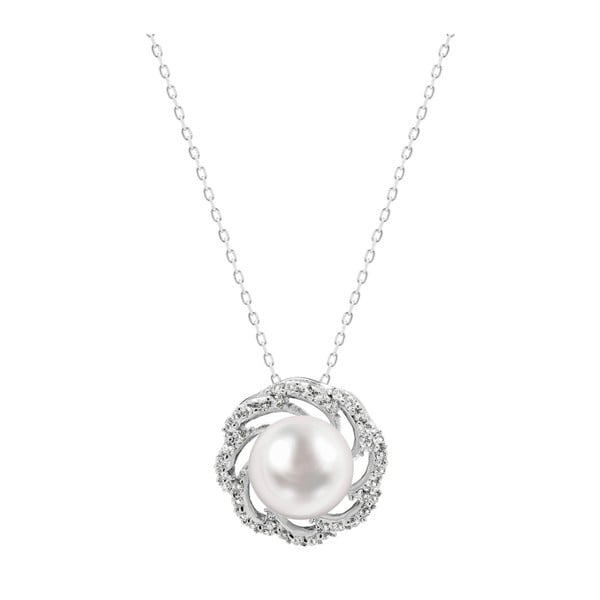 Stříbrný náhrdelník s bílou perlou a safíry GemSeller Fien