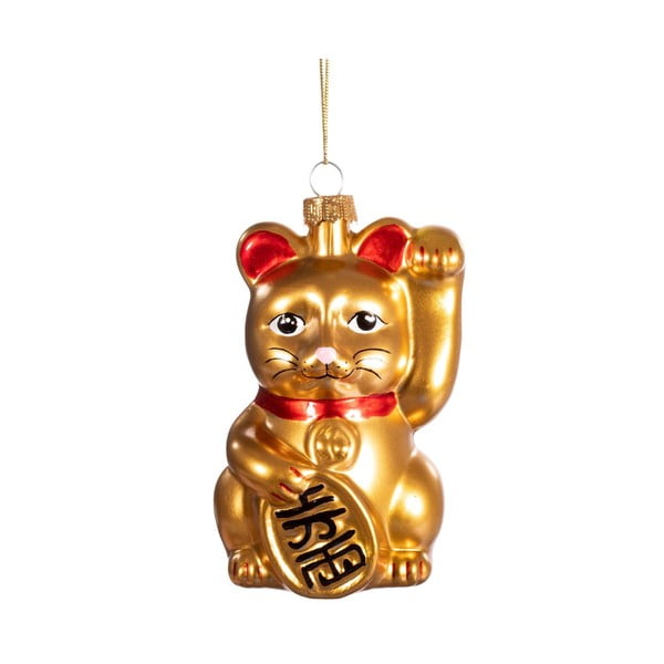 Стъклена  ръчно изработена коледна украса 11 cm Lucky Cat – Sass & Belle