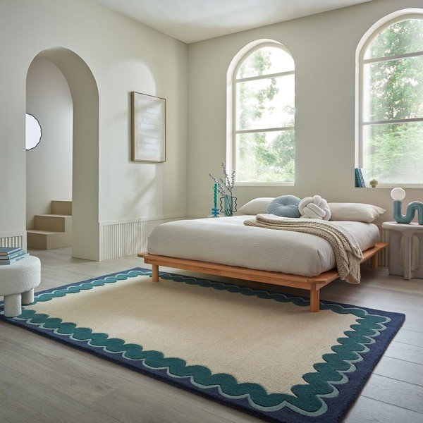 Ръчно изработен вълнен килим в естествен цвят/тюркоазен 200x290 cm Wiggle Wool – Flair Rugs-image-1