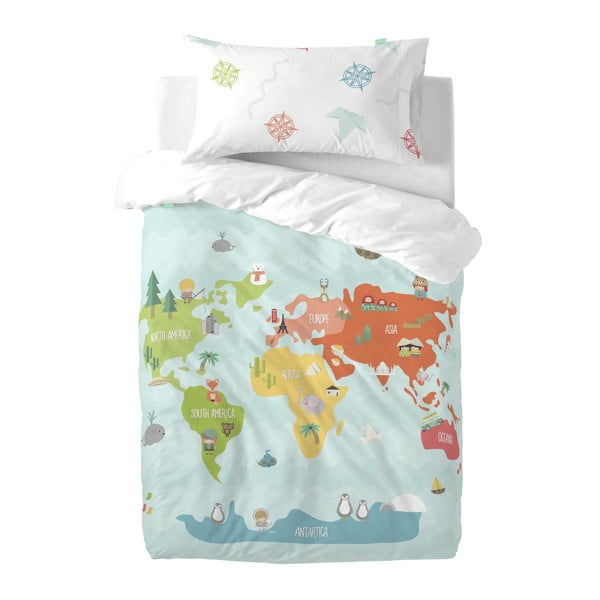 Детско спално бельо от чист памук Карта на света, 120 x 100 cm - Happynois