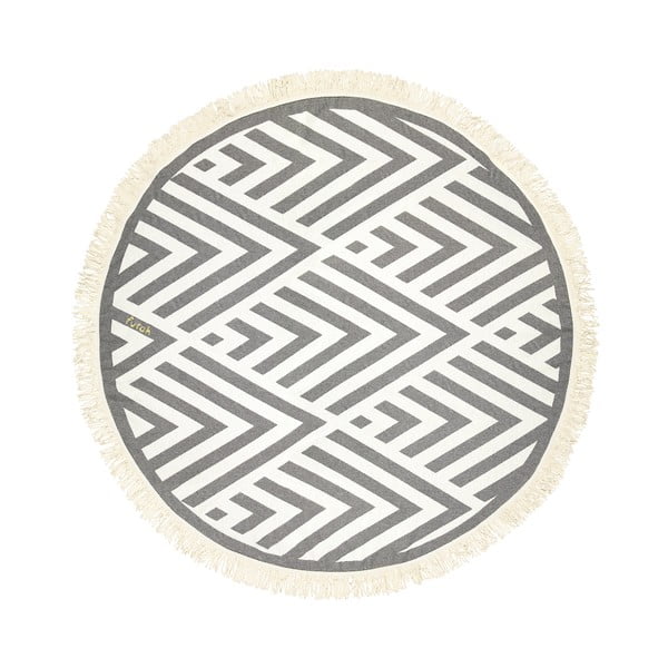 Кръгла черно-бяла памучна плажна кърпа Benagil, ⌀ 150 cm - Futah