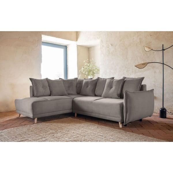 Светлокафяв велурен разтегателен диван (ляв ъгъл) Lazy Lukka - Miuform-image-3