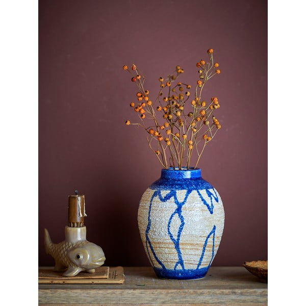 Синя/кремава глинена ваза (височина 16 cm) Avon – Bloomingville-image-1