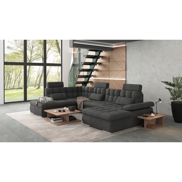 Антрацитен разтегателен ъглов диван с място за съхранение (ляв ъгъл/U форма) Merkur – Ropez-image-3