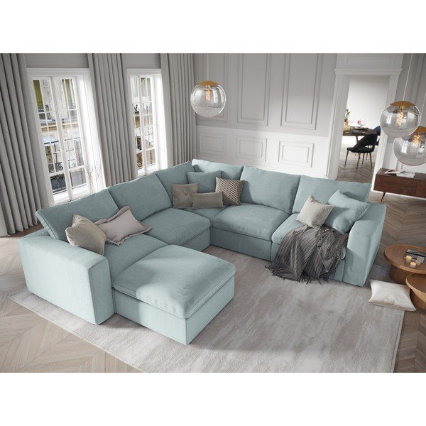 Светлосиня двустранна ъглова част от модулен диван от велур Galaxy - Windsor & Co Sofas-image-4