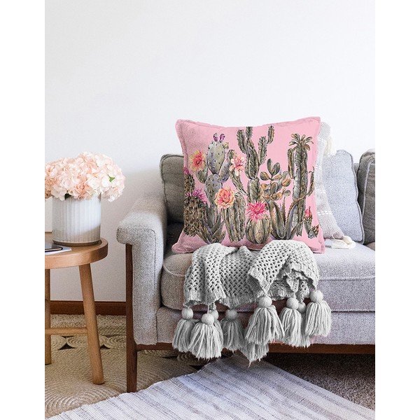 Розова калъфка за възглавница с памучна смес Blooming Cactus, 55 x 55 cm - Minimalist Cushion Covers-image-2