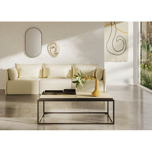 Масичка за кафе с дъбов плот в черен и естествен цвят 75x120 cm Douro - TemaHome-image-1